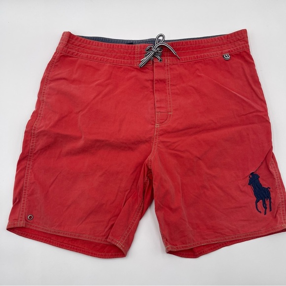 VTG Polo Ralph Lauren Mens Large Red Swim Trunks Board Short Big Pony Mesh Lined - Picture 1 of 10